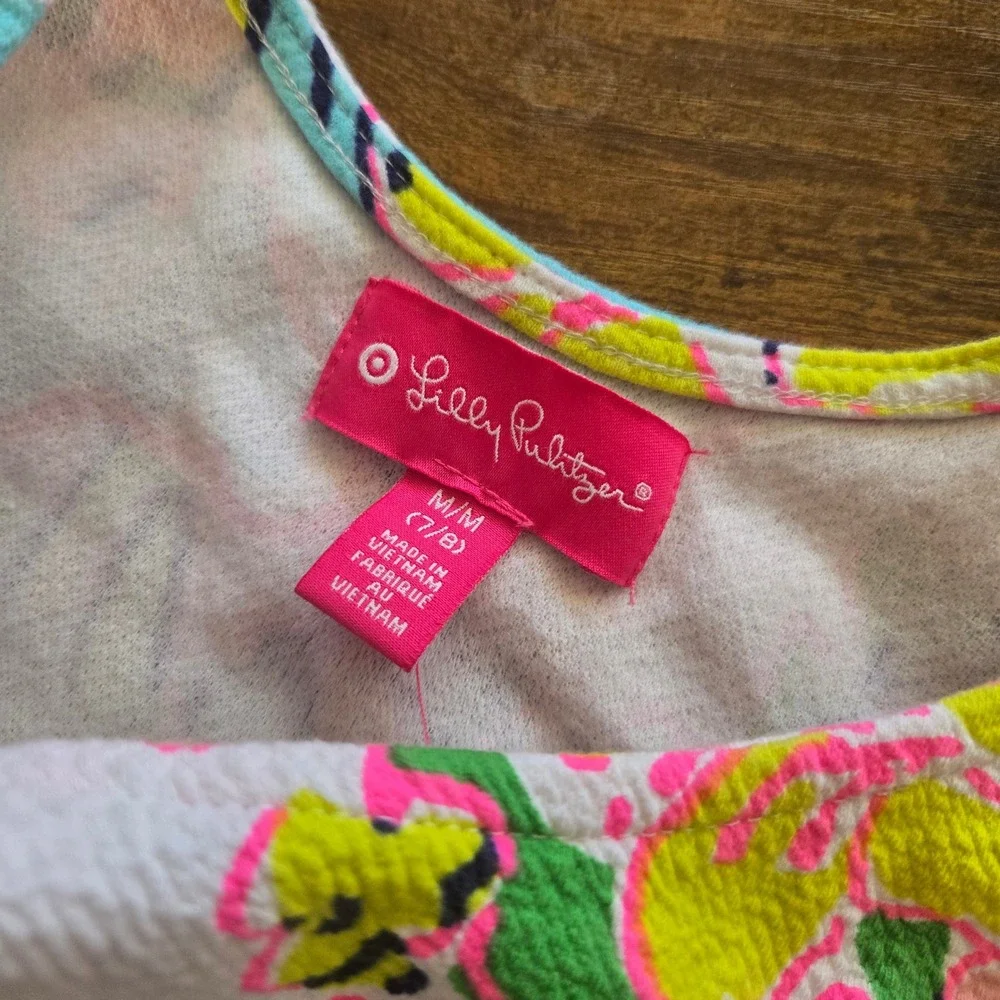 Lilly Pulitzer Target Girls Crop‎ Top Floral Pink Green Tank Size M 7/8
